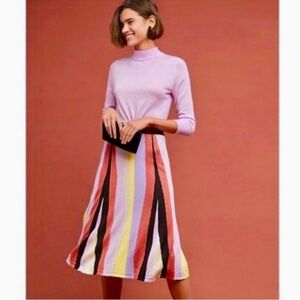 Anthropologie Laia Multi Color Striped Knit Midi Metallic Shimmer Skirt X-Small